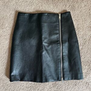 Leather black zip up skirt